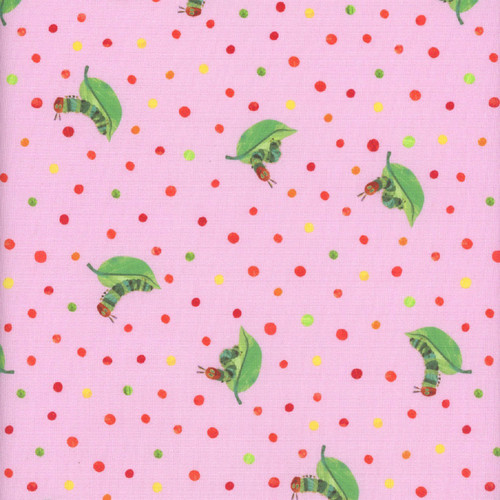 Andover Fabrics The Very Hungry Caterpillar Snack Time Pink Caterpillar on Leaves
