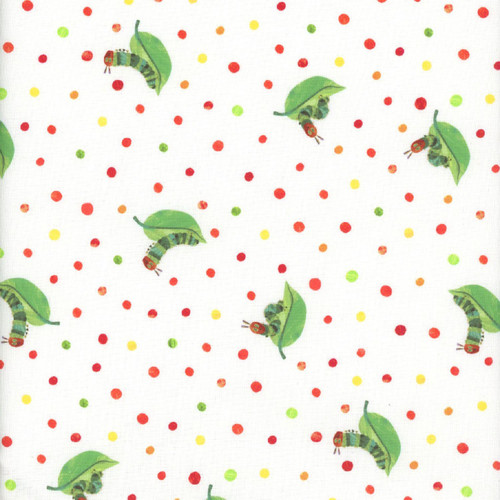Andover Fabrics The Very Hungry Caterpillar Snack Time Cream Caterpillar on Leaves