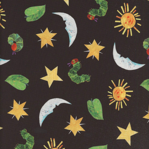 Andover Fabrics The Very Hungry Caterpillar Snack Time Black Caterpillar Stars Moons