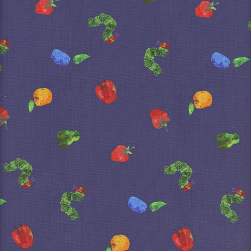 Andover Fabrics The Very Hungry Caterpillar Snack Time Blue Caterpillar Fruits Vegetables