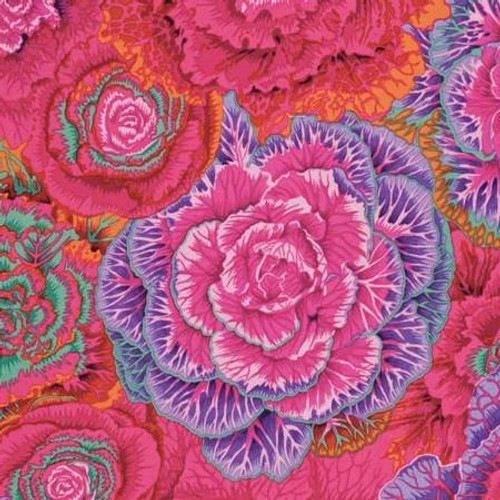 Free Spirit Fabrics Kaffe Fassett Classics Philip Jacobs 2012 Brassica Red, vibrant floral fabric design featuring large pink and purple flowers with green and orange accents.
