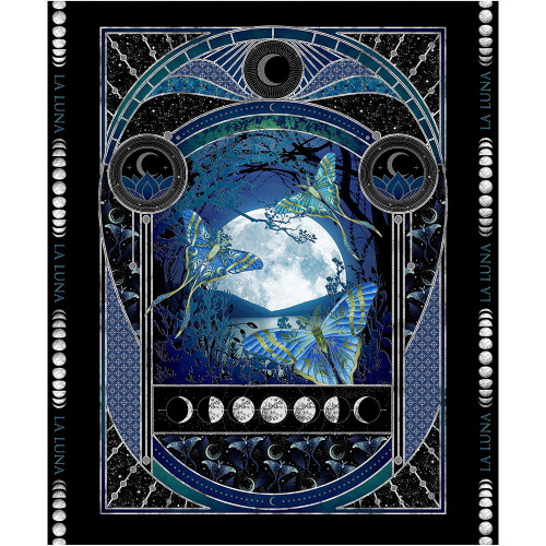 In the Beginning Fabrics La Luna Jason Yenter Blue Silver Large Night Panel