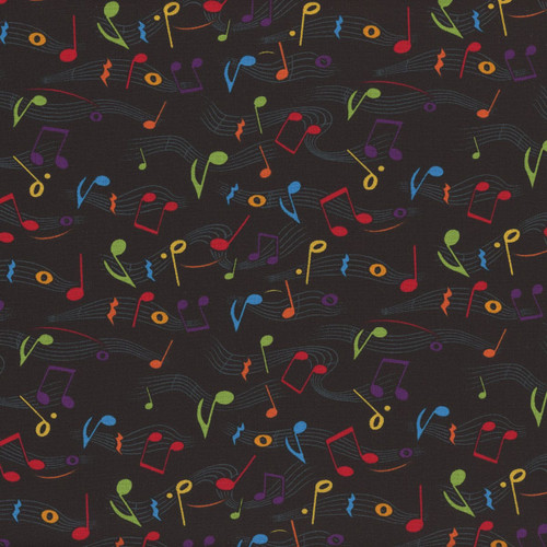 Timeless Treasures Fabrics High Fashion Bright Black Red Green Blue Yellow Music Notes