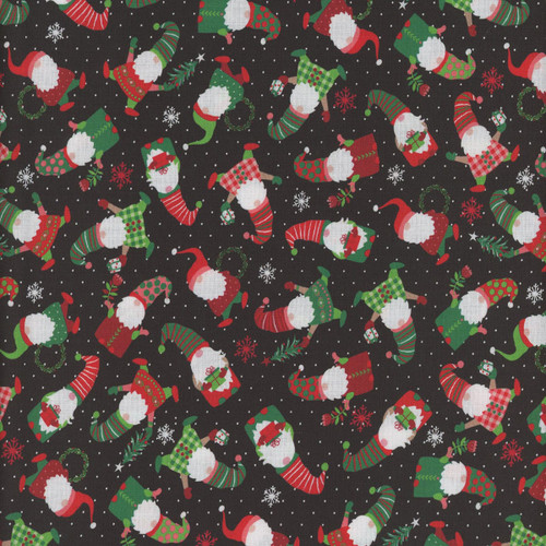 Timeless Treasures Fabrics High Fashion Black Tiny Tossed Christmas Elf Gnomes