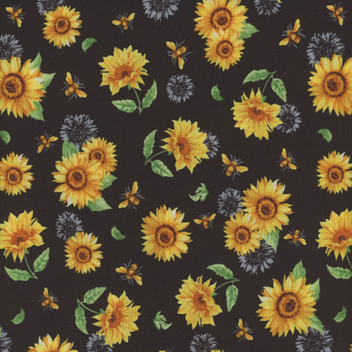Timeless Treasures Fabrics High Fashion Black Yellow Green Sunflowers and Bees