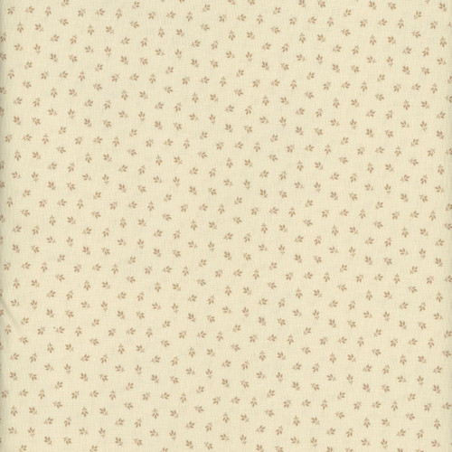 Marcus Fabrics Arabella Carrie Quinn Cream Tiny Tri-Leaf, fabric with small brown leaf pattern on cream background.