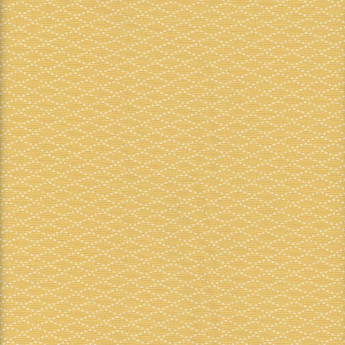 Marcus Fabrics Middleboro Road Suzi Smith Yellow Diamond fabric, yellow fabric with white diamond-shaped dotted pattern.