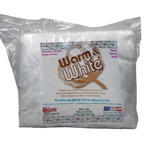 Warm Company Batting Warm & White Cotton King Size Quilt Batt 120in x 124in - Box of 4