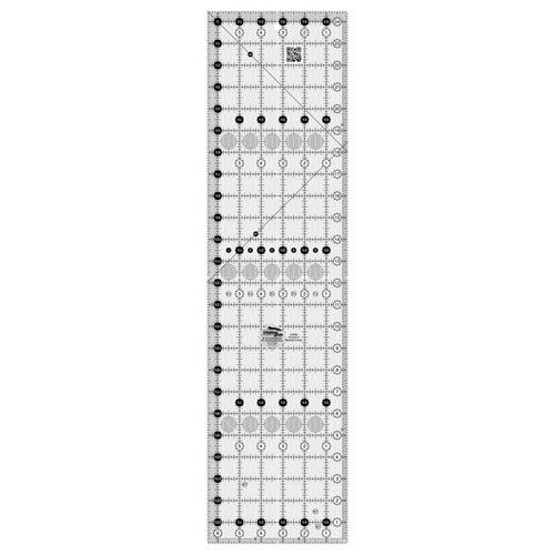 This 6-1/2 inch x 24-1/2 inch rectangle ruler features easy-to-read black and white markings printed in 1 inch grids marked in 1/8 inch and 1/4 inch increments.