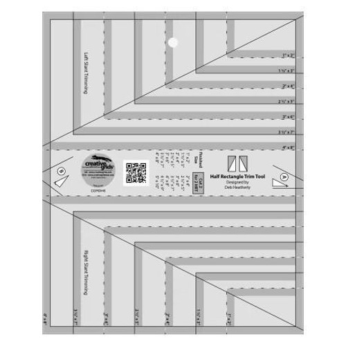 Creative Grids Half Rectangle Trim Tool by Creative Grids USA, clear quilting ruler with measurement lines and cutting guides.