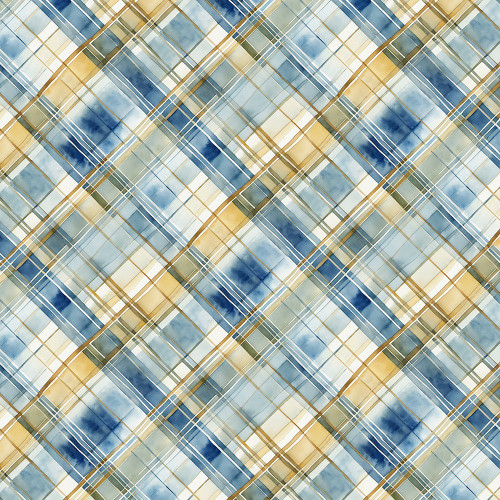 Wilmington Prints Sunkissed Nancy Mink Blue Yellow Watercolor Plaid