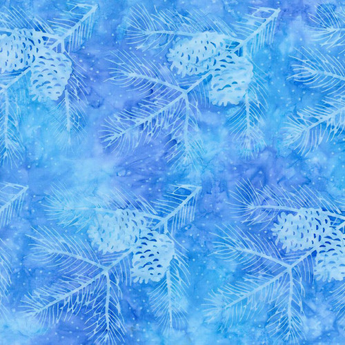 Timeless Treasures Fabrics Tonga Batik Crystal Pine Cone and Fir Bough Blue Aurora