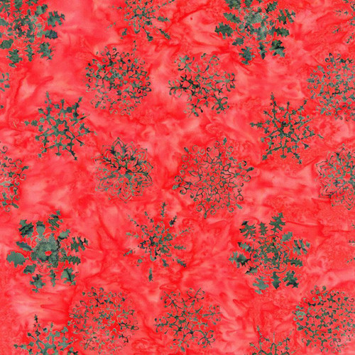 Timeless Treasures Fabrics Tonga Batik Mistletoe Snowflake Varieties Red Hearth