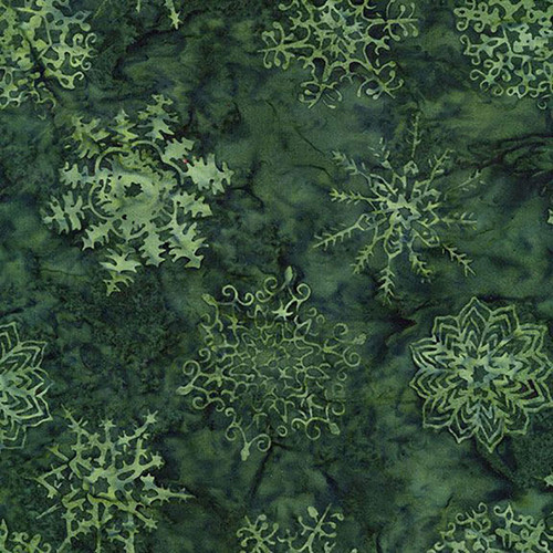 Timeless Treasures Fabrics Tonga Batik Mistletoe Snowflake Varieties Green Mistletoe