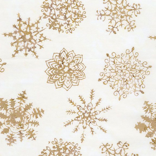 Timeless Treasures Fabrics Tonga Batik Mistletoe Snowflake Varieties Cream Ochre