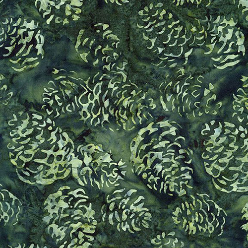 Timeless Treasures Fabrics Tonga Batik Mistletoe Pine Cones Green Pine