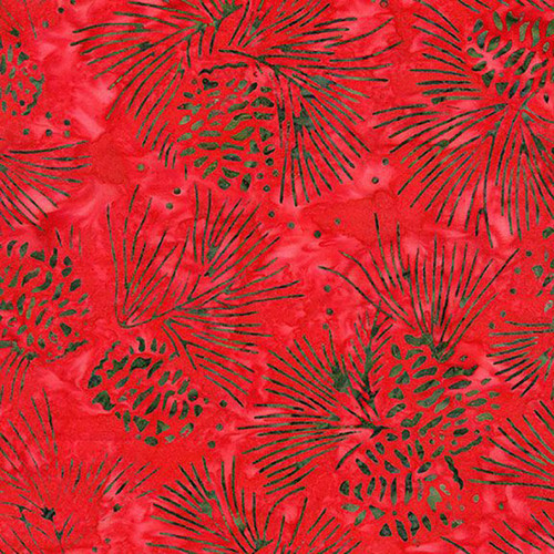 Timeless Treasures Fabrics Tonga Batik Mistletoe Pinecones and Pine Needles Jingle
