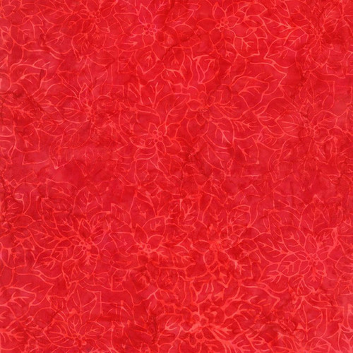 Timeless Treasures Fabrics Tonga Batik Mistletoe Packed Poinsettia Blooms Red Merry