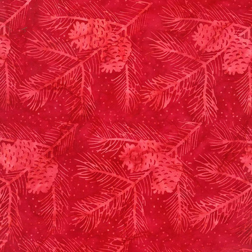 Timeless Treasures Fabrics Tonga Batik Mistletoe Pine Cone and Fir Bough Red Cherry