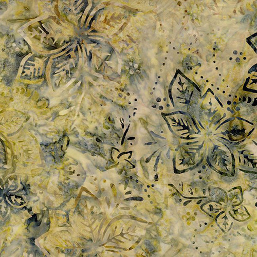 Timeless Treasures Fabrics Tonga Batiks Cedar & Sleigh Bells Hibiscus Bloom Tan Green Birch