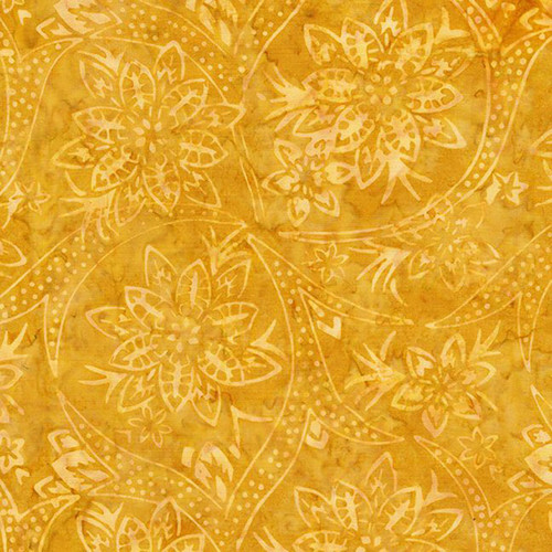 Timeless Treasures Fabrics Tonga Batiks Cedar & Sleigh Bells Holiday Ribbon Flower Gold Ginger
