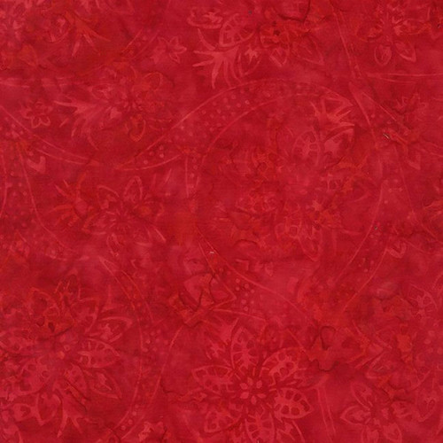 Timeless Treasures Fabrics Tonga Batiks Cedar & Sleigh Bells Holiday Ribbon Flower Tonal Red