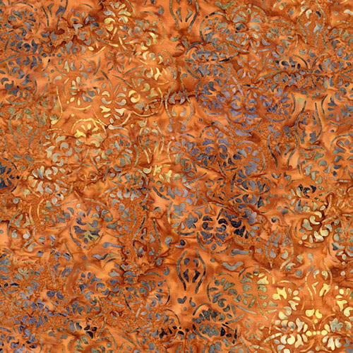 Timeless Treasures Fabrics Tonga Batiks Hayride Damask Floral Orange Rust