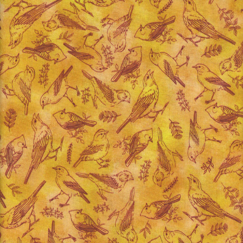 Quilting Treaures Fabrics Drawn To Birds Jane Maday Butterscotch Yellow Bird Toile