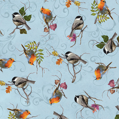 Quilting Treaures Fabrics Cornucopia Harvest Fall Blue Birds