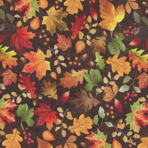 Timeless Treasures Fabrics presents the Harvest Brown Tossed Fall Leaves