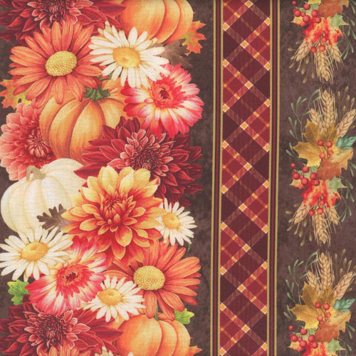 Timeless Treasures Fabrics Harvest Fall Green Brown Orange Harvest Floral Repeating Stripe