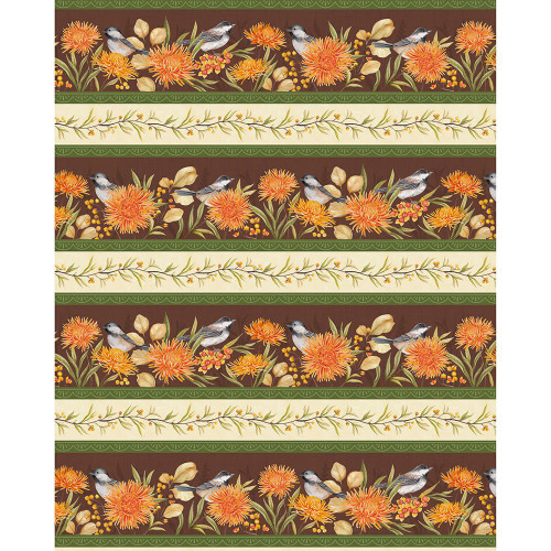 Wilmington Prints Chickadee Charm Danielle Leone Repeating Stripe Orange Cream Brown