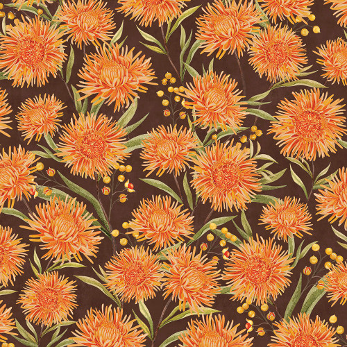 Wilmington Prints Chickadee Charm Danielle Leone Chrysanthemum All Over Brown