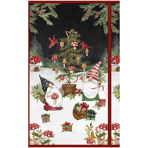 Wilmington Prints Merry Gnome-ments Susan Winget Christmas Tree Decorating Gnomes Panel Red Green