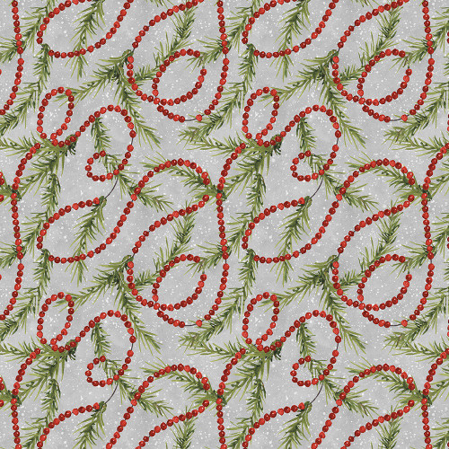 Wilmington Prints Merry Gnome-ments Susan Winget Strings of Beads Pines Grey Green