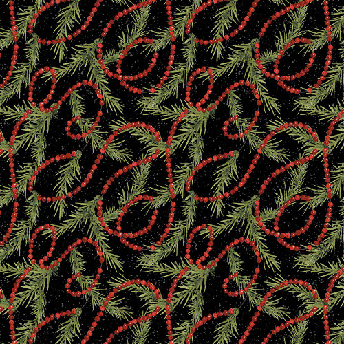 Wilmington Prints Merry Gnome-ments Susan Winget Strings of Beads Pines Black Green
