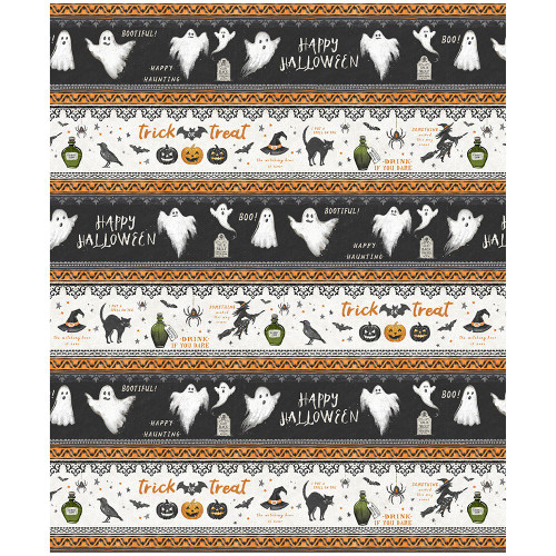 Wilmington Prints Midnight Hauntings Michael Davis Halloween Repeating Stripe Purple Black Orange