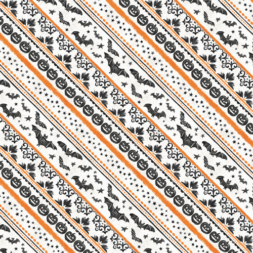 Wilmington Prints Midnight Hauntings Michael Davis Halloween Ticking Stripe Cream Orange
