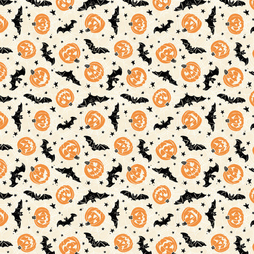 Wilmington Prints Midnight Hauntings Michael Davis Bats Pumpkins Cream