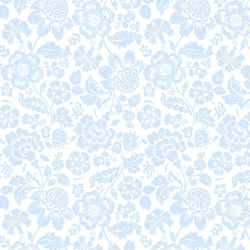 Wilmington Prints Sweet Cherry Anne Rowan Tonal Floral White Blue, soft blue floral pattern on white background