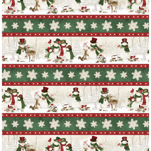 Wilmington Prints Woodland Snowmen Danielle Leone Snowmen Snow Women Stripe Cream Red Green