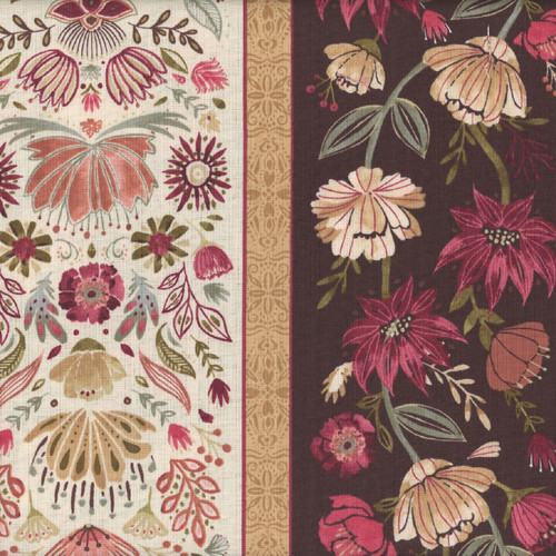 Wilmington Prints Floralscape Dina June Folk Art Climbing Floral Vine Stripe Brown Cream Green