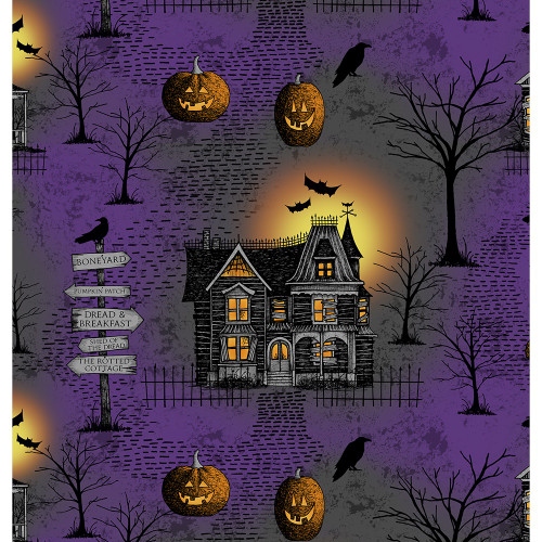 Wilmington Prints Moonlit Manor Lisa Jane Smith Spooky Haunted Houses Black Purple