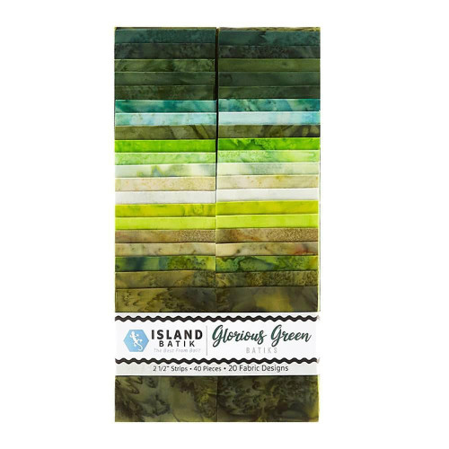 Island Batik Fabrics Foundations Glorious Green Batiks 2.5 inch Strip Pack