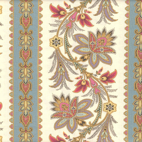 Andover Fabrics Holbrook by Max & Louise Blue Jacobean Floral Stripe
