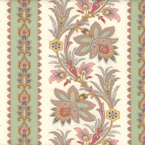 Andover Fabrics Holbrook by Max & Louise Mint Green Jacobean Floral Stripe