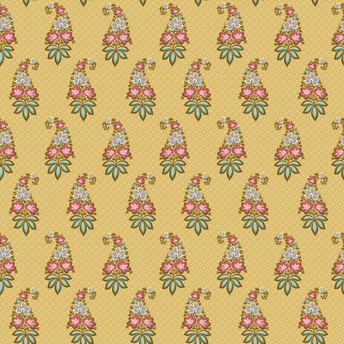 Andover Fabrics Holbrook by Max & Louise Yellow Gold Indienne Flower Sprig on Trellis