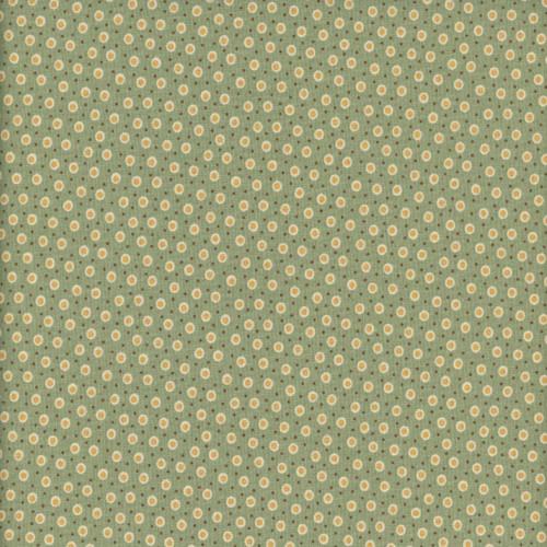 Andover Fabrics Holbrook by Max & Louise Mint Green Eggs and Dots, fabric with a mint green background and small white eggs with yellow centers and tiny red dots. Andover Fabrics Holbrook by Max & Louise Mint Green Eggs and Dots, fabric with a mint green background and small white eggs with yellow centers and tiny red dots.