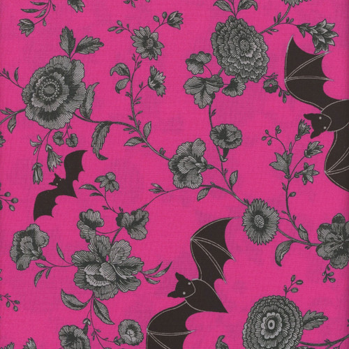 Andover Fabrics Phantasm by Libs Elliott Pink Bat Flowers