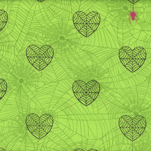 Andover Fabrics Phantasm by Libs Elliott Lime Green Loving Spiders